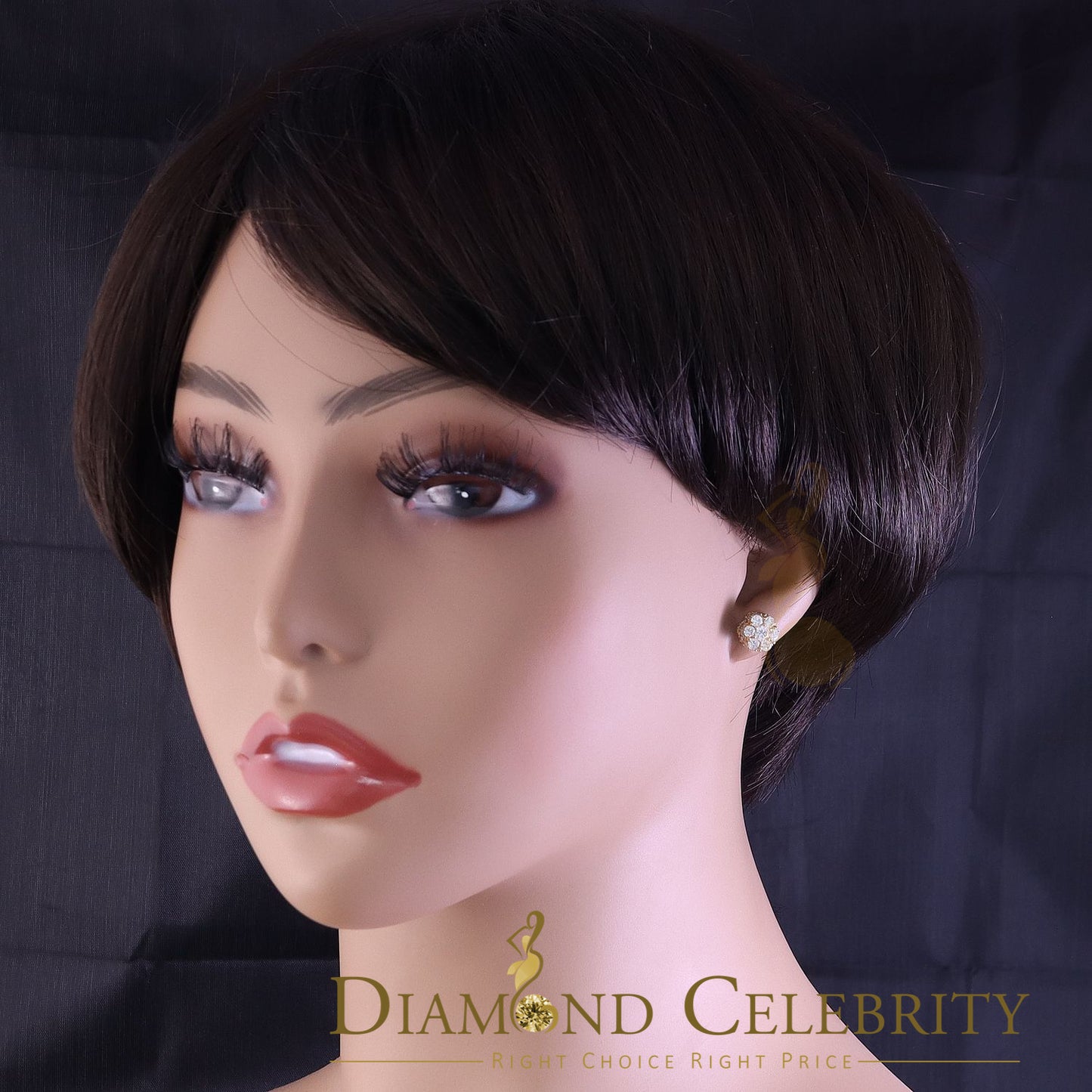 DiamondCelebritees  1.50ct Cubic Zirconia Sterling Yellow Silver For Men's / Women's Round Earring