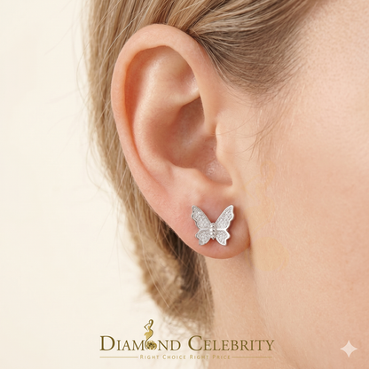 DiamondCelebritees  Butterfly Stud Earrings White 925 Sterling Silver Women's 0.50ct Cubic Zirconia
