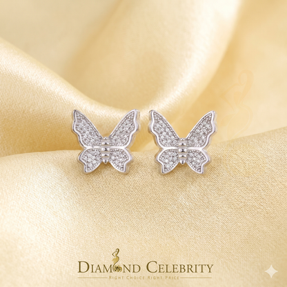 DiamondCelebritees  Butterfly Stud Earrings White 925 Sterling Silver Women's 0.50ct Cubic Zirconia