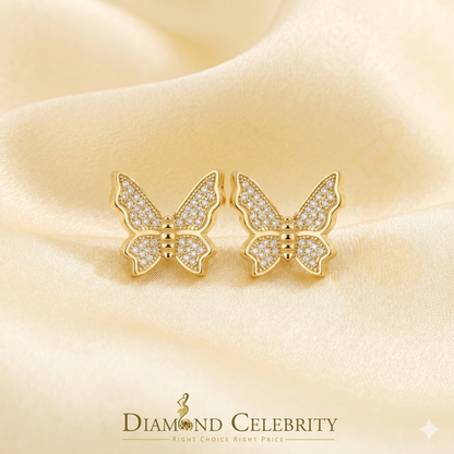 DiamondCelebritees  Butterfly Stud Earrings Yellow 925 Sterling Silver Women's 0.50ct Cubic Zirconia