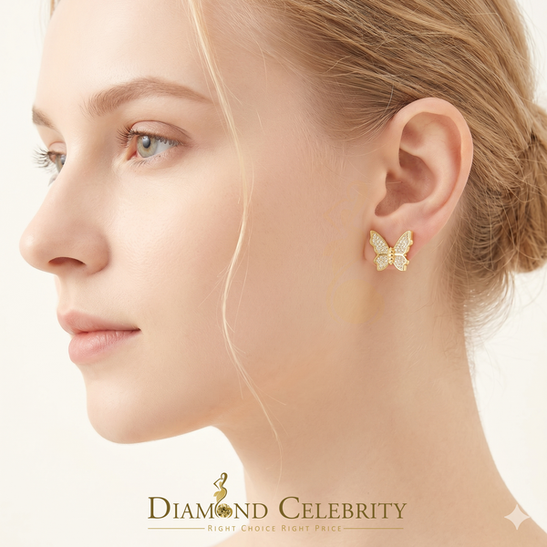 DiamondCelebritees  Butterfly Stud Earrings Yellow 925 Sterling Silver Women's 0.50ct Cubic Zirconia