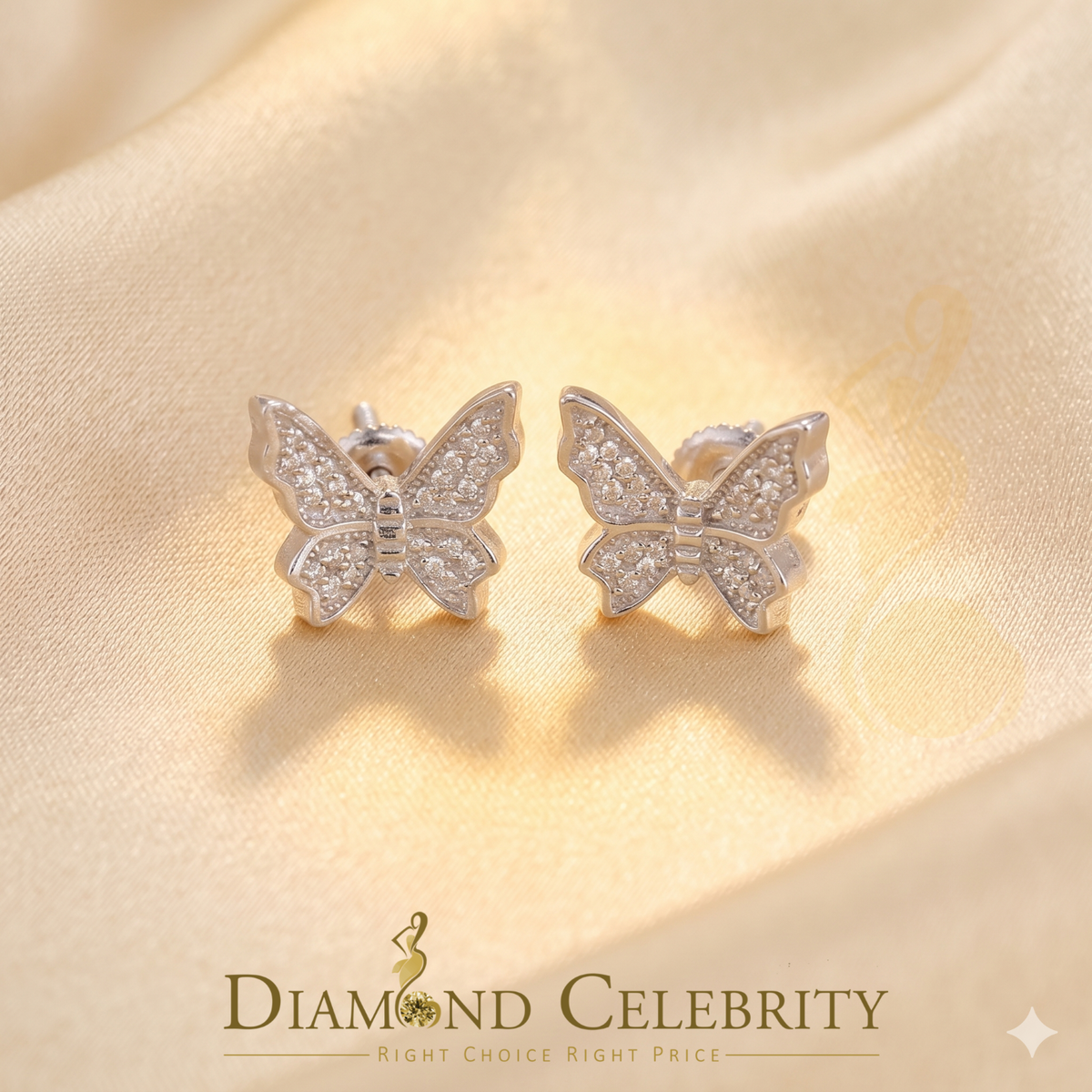 DiamondCelebritees  Women's 0.34ct Cubic Zirconia Butterfly Stud Earrings White 925 Sterling Silver