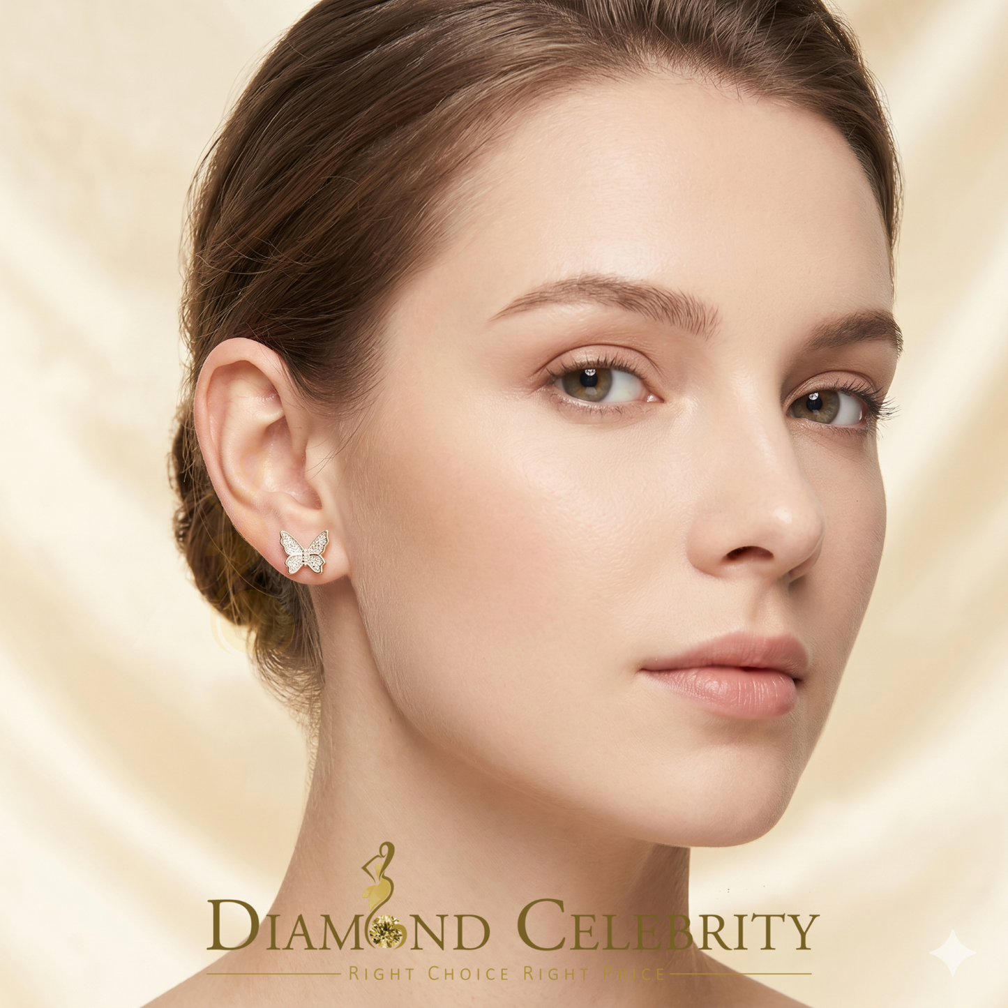 DiamondCelebritees  Women's 0.34ct Cubic Zirconia Butterfly Stud Earrings White 925 Sterling Silver