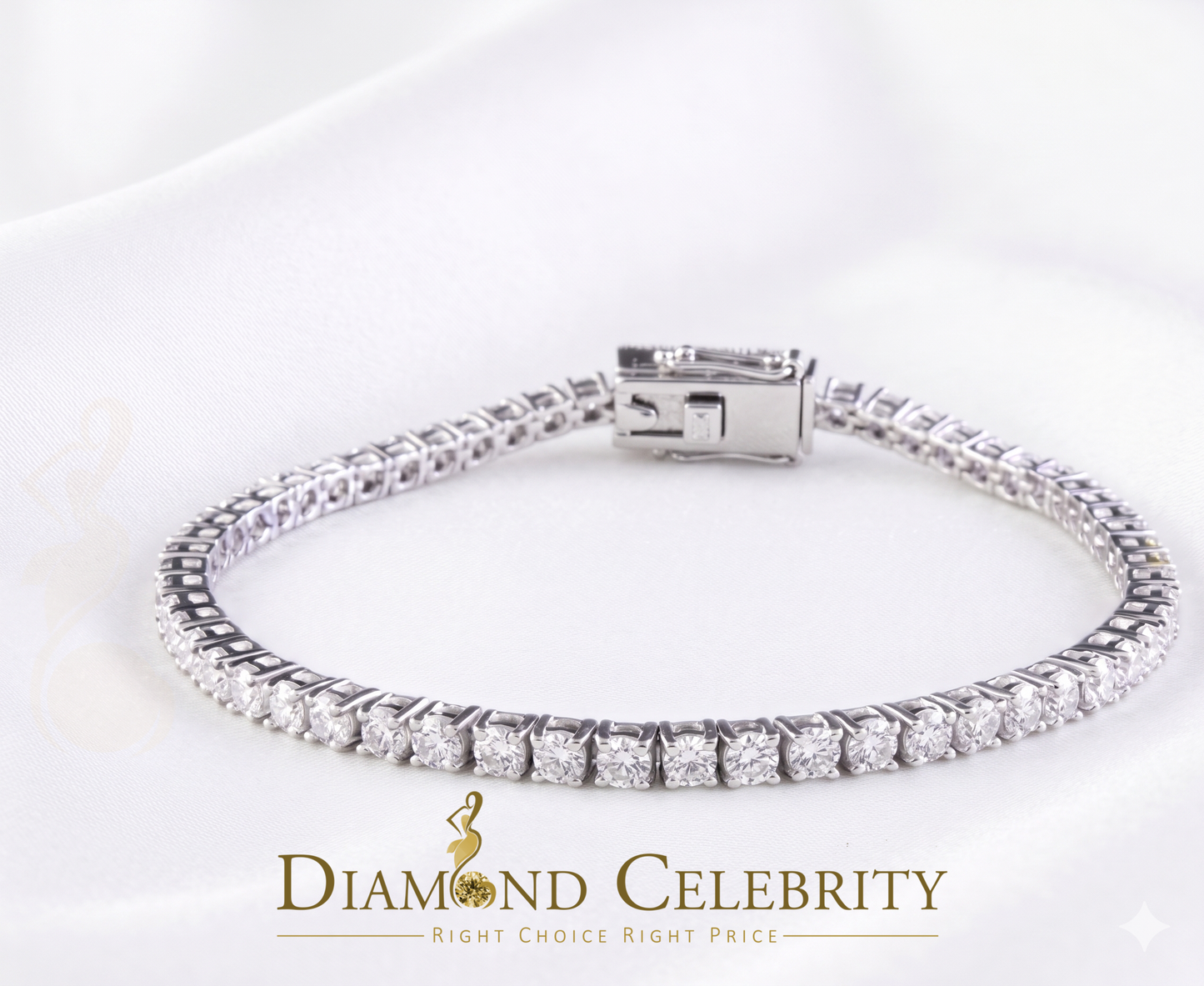 Diamondcelebritees  Men's 12ct Moissanite Round 925 Silver White Tennis Bracelet 3mm Thick 8" Long