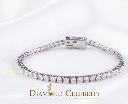 Diamondcelebritees  Men's 12ct Moissanite Round 925 Silver White Tennis Bracelet 3mm Thick 8" Long