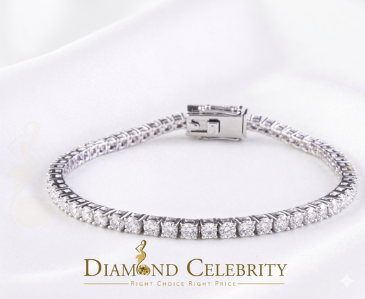 Diamondcelebritees  Men's 12ct Moissanite Round 925 Silver White Tennis Bracelet 3mm Thick 8" Long