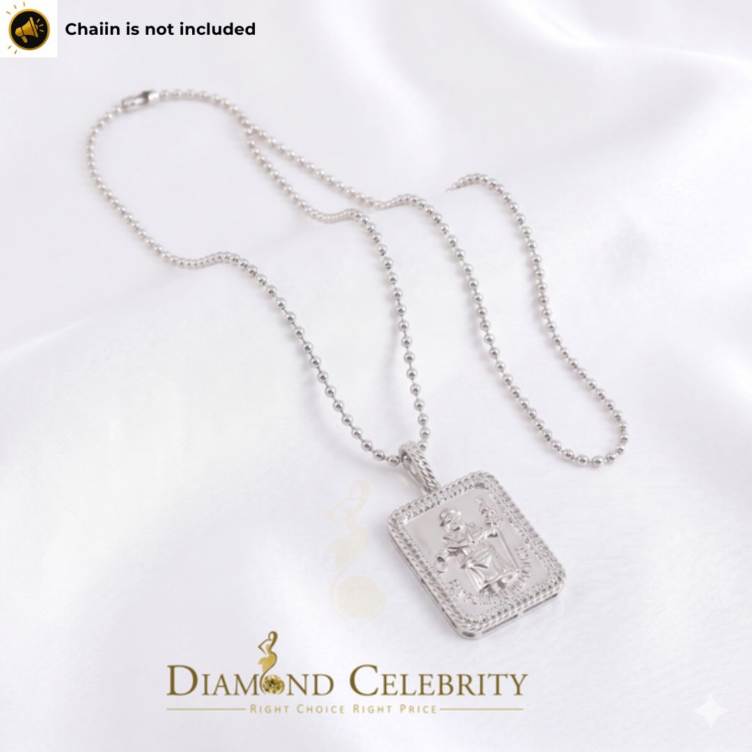 DiamondCelebritees Men's Square Santo Nino De Atocha 3D White '1'inch 925 Silver 0.66ct CZ Pendant