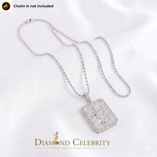 DiamondCelebritees Men's Square Santo Nino De Atocha 3D White '1'inch 925 Silver 0.66ct CZ Pendant