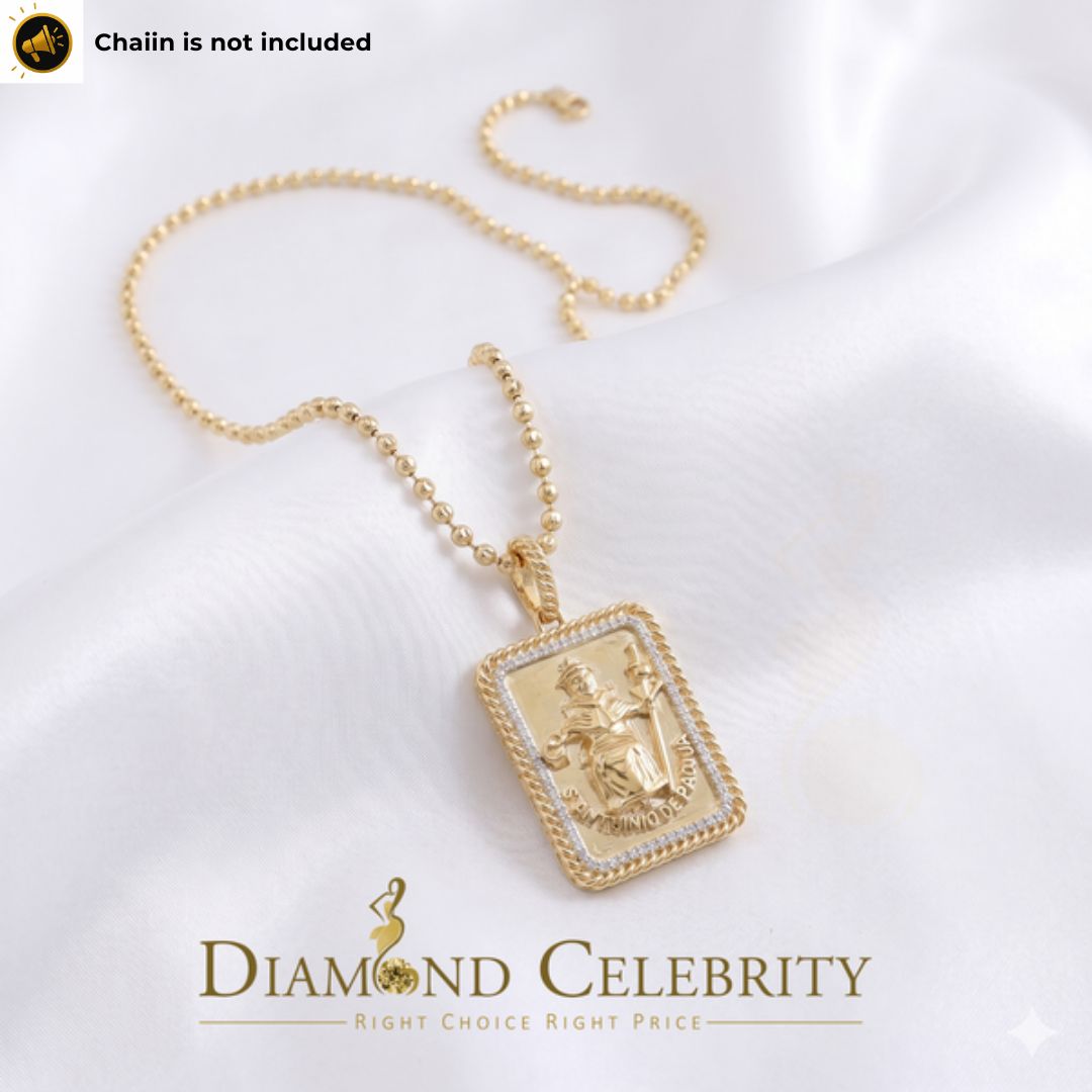 DiamondCelebritees Men's Square Santo Nino De Atocha 3D Yellow '1'inch 925 Silver 0.66ct CZ Pendant