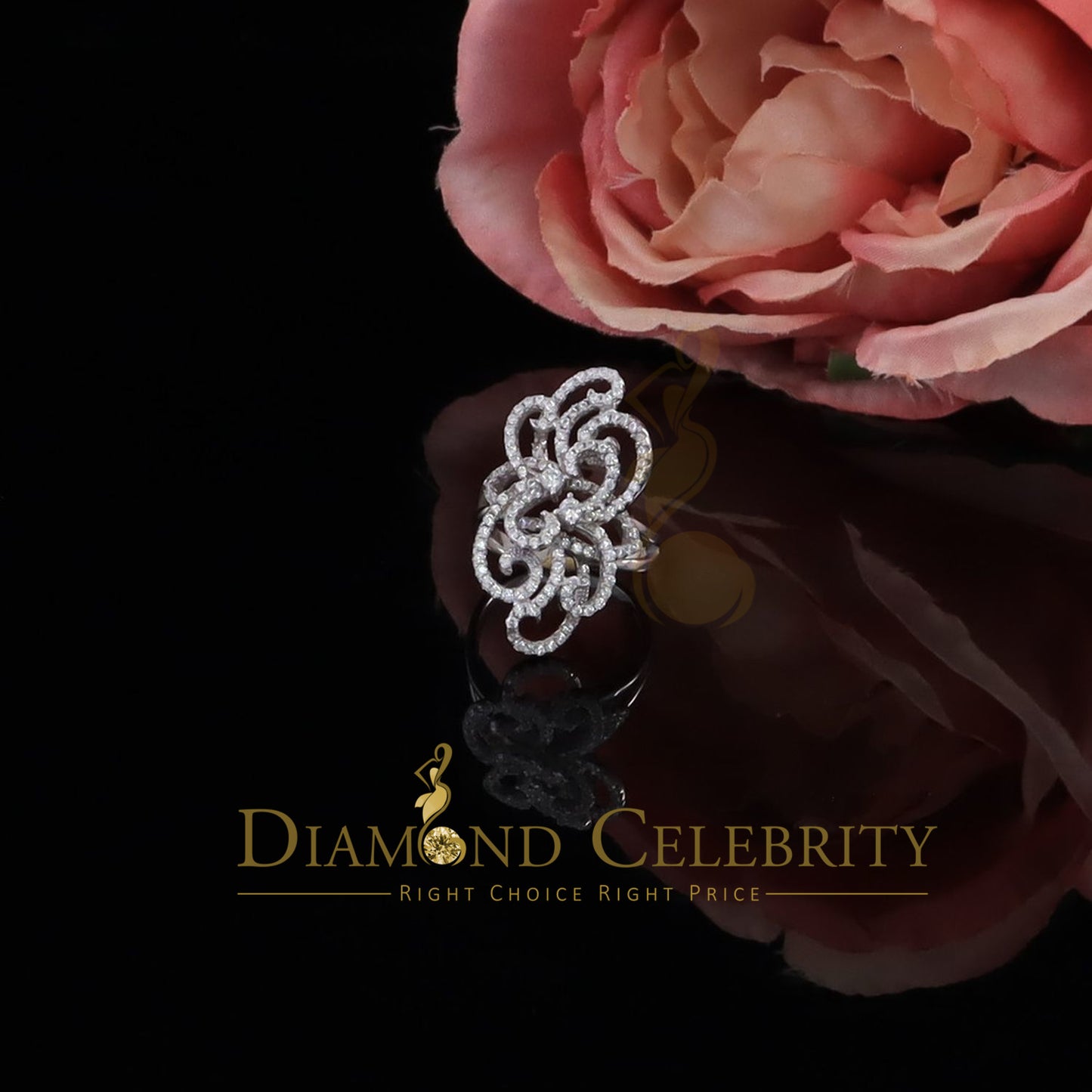 DiamondCelebritees 2.50 ct Cubic Zirconia 925 White Silver Cocktail Flower Womens Ring Size 8.5