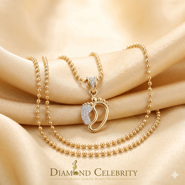 DiamondCelebritees First step Baby Feet Mother N Child 925 Silver Yellow 0.36ct Diamond CZ Pendant