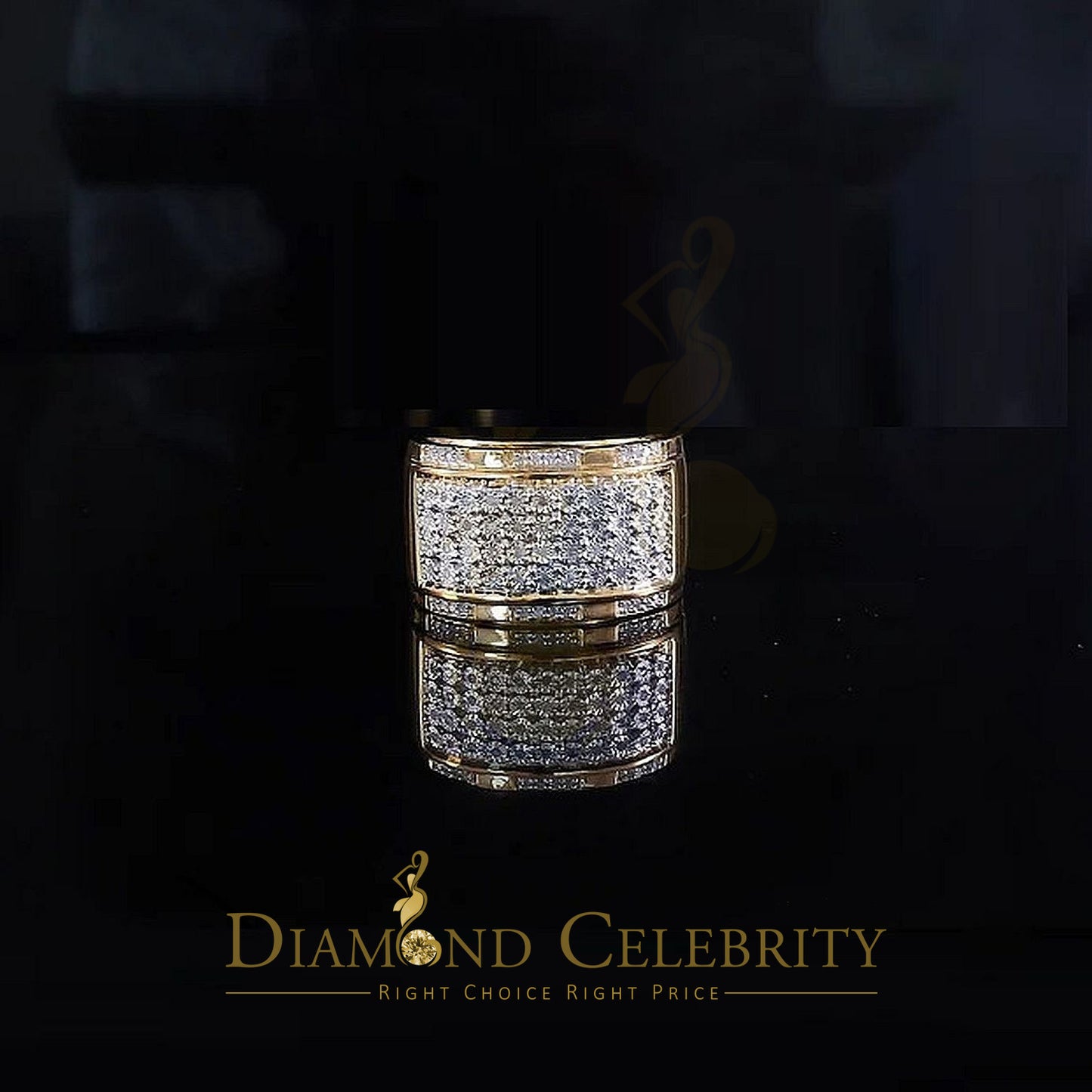 DiamondCelebritees Big 0.25ct Real Diamond 925 Yellow Miracle set Silver Wide Men's Band Ring SZ10