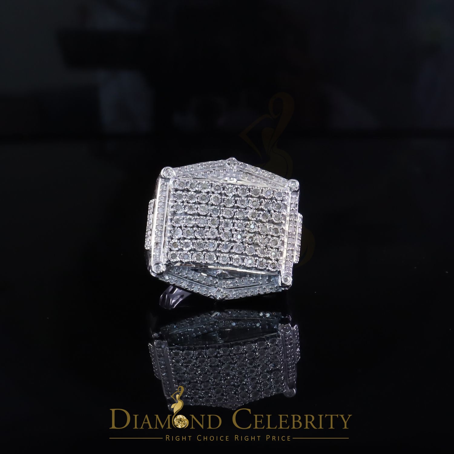 Big Mirage Set 0.66ct Real Diamond 925 White Silver Square Men's Ring Size 10