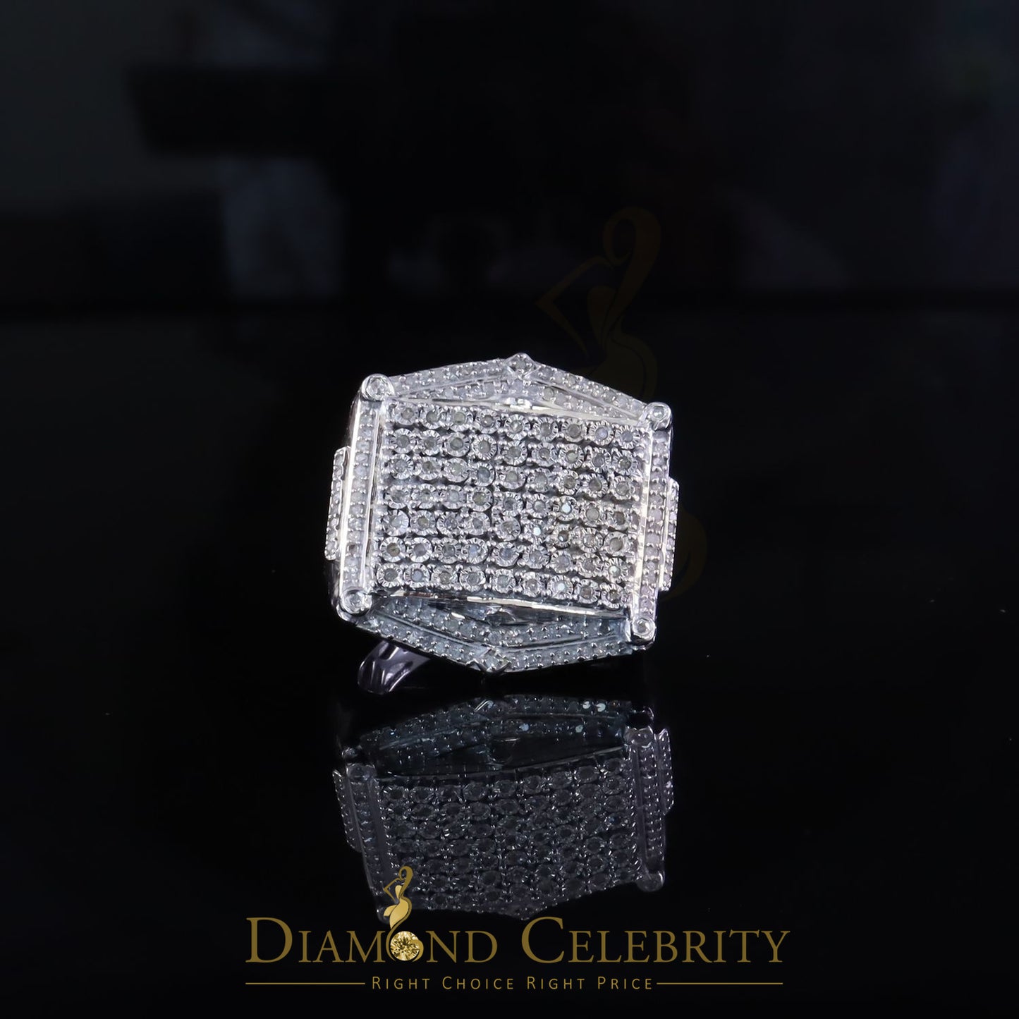 Big Mirage Set 0.66ct Real Diamond 925 White Silver Square Men's Ring Size 10