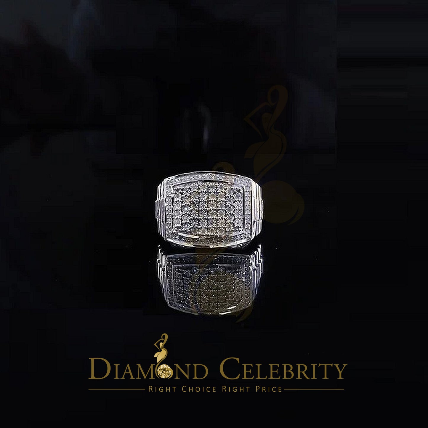 Big Mirage Set Rectangle 0.40ct Real Diamond 925 White Silver Mens Ring Size 10