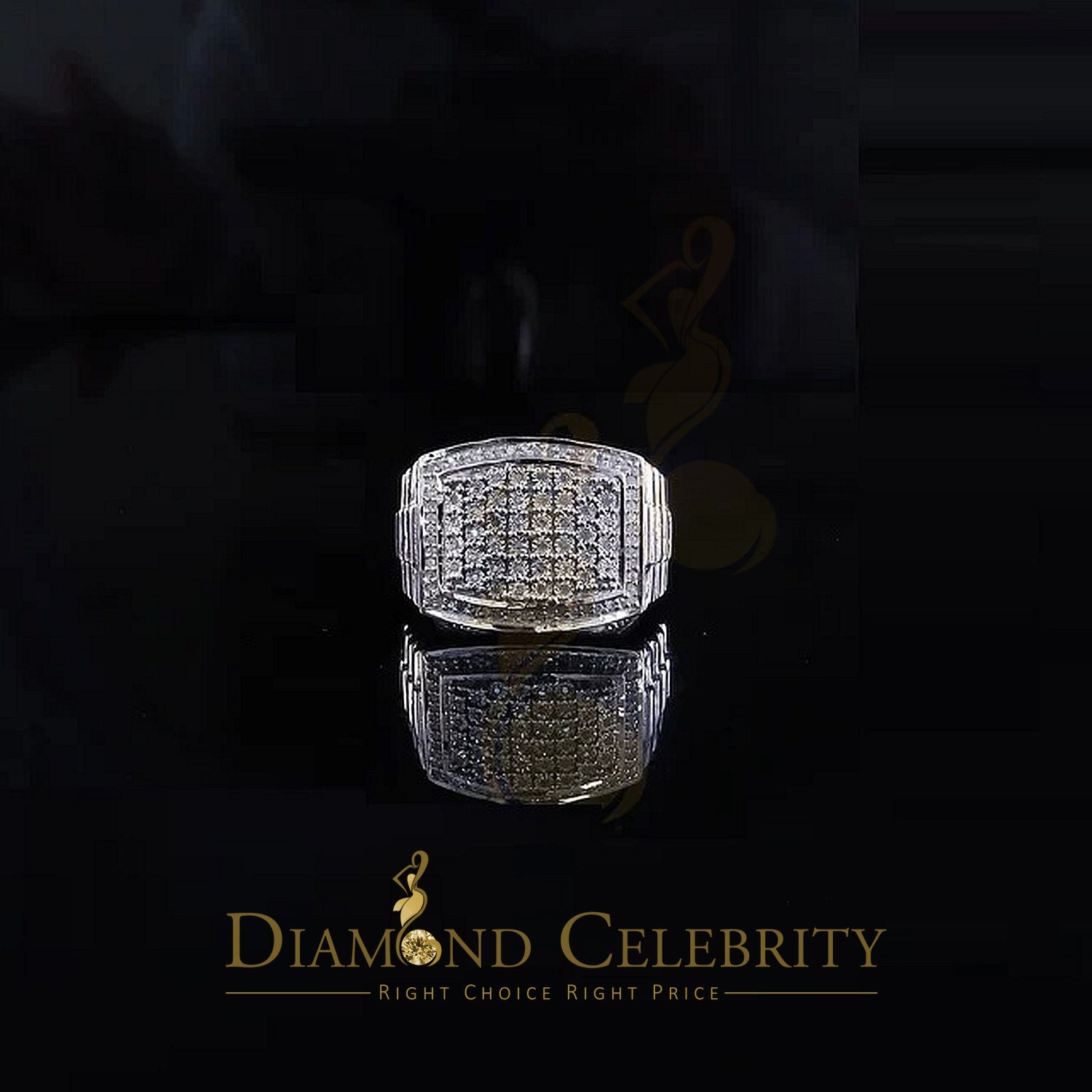 Big Mirage Set Rectangle 0.40ct Real Diamond 925 White Silver Mens Ring Size 10