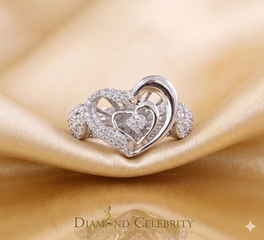 DiamondCelebritees 925 Silver Baguette 85 Cubic Zirconia Stones White Dual Heart Womens Ring SZ7.
