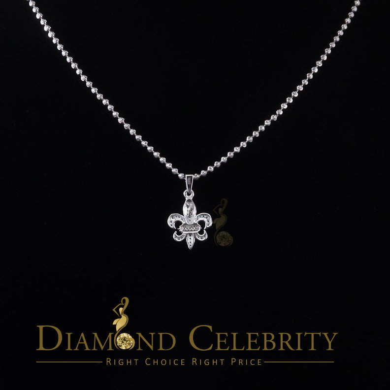 DiamondCelebritees 925 Sterling Silver Fleur de Lis Shape Pendant with 0.38ct Cubic Zirconia