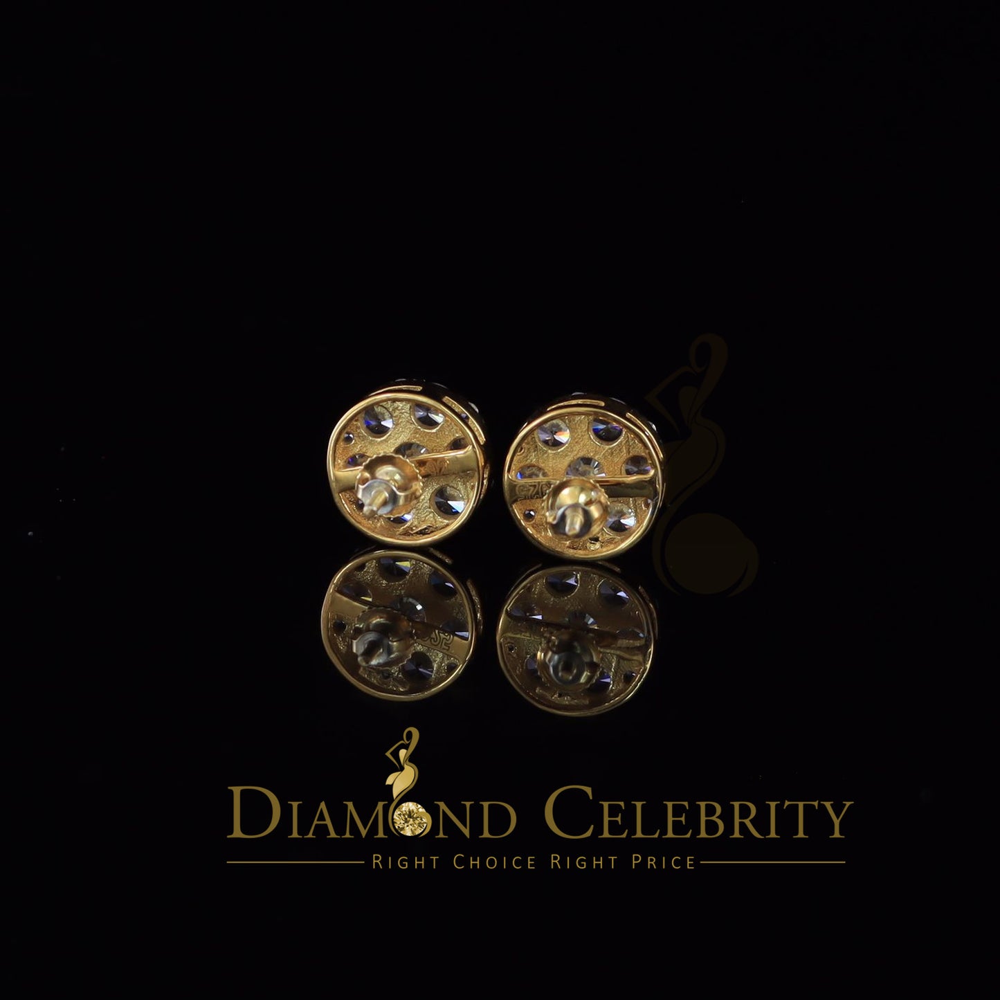 DiamondCelebritees  925 Sterling Yellow Silver 5.56ct Cubic Zirconia Women Round Stud Earrings