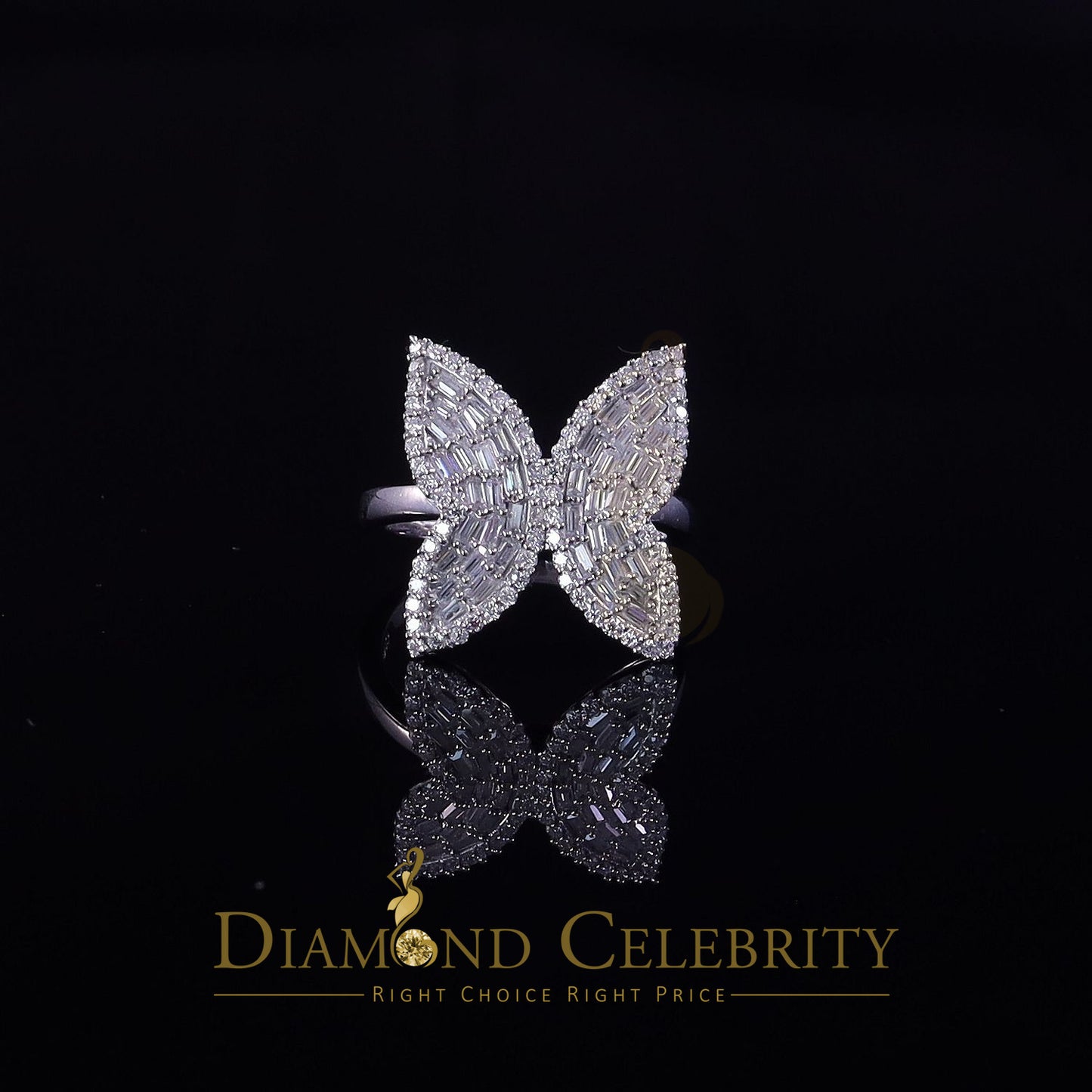 DiamondCelebritees Womens 925 Silver White 1.50ct VVS 'D' Moissanite Butterfly Rings Size 7