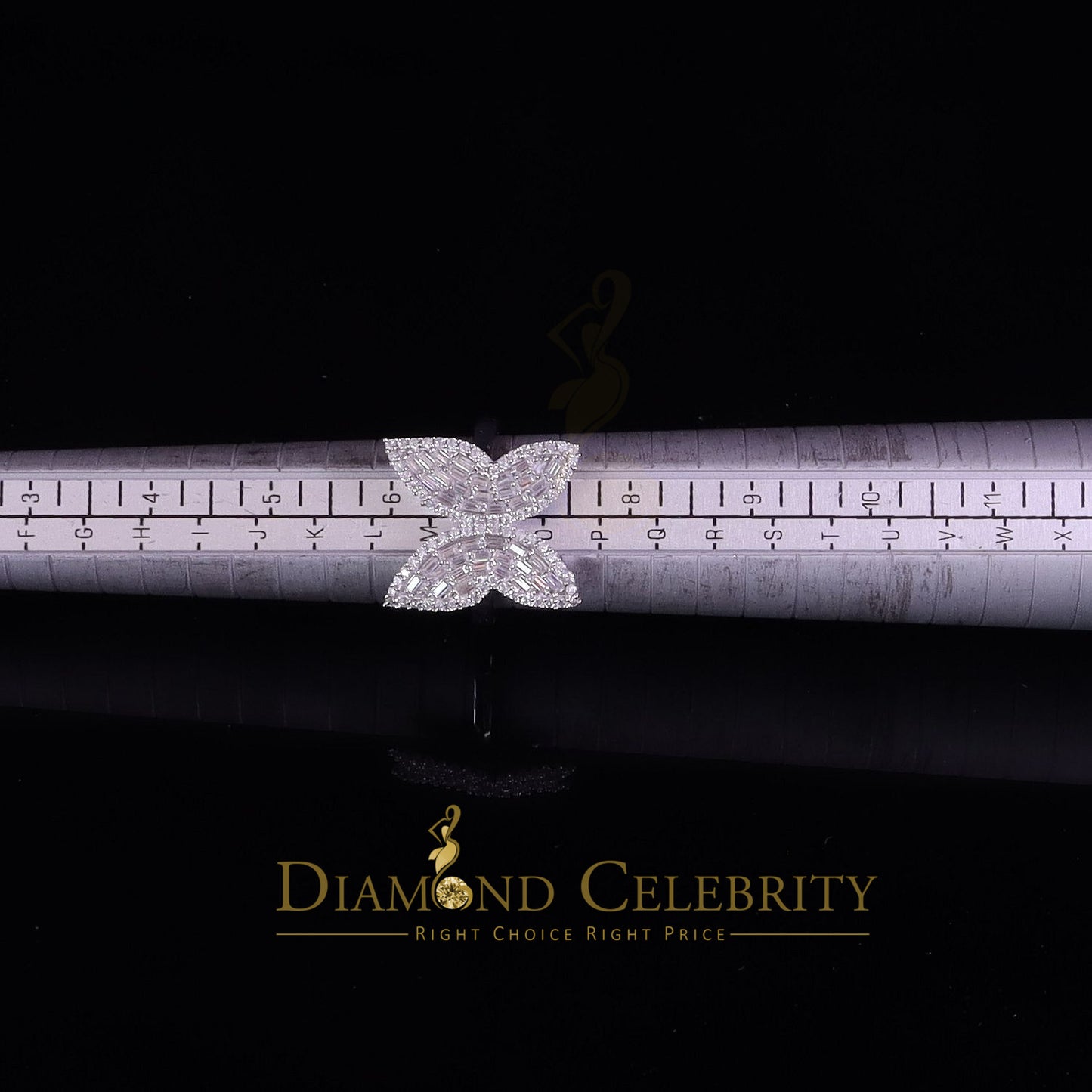 DiamondCelebritees Womens 925 Silver White 1.50ct VVS 'D' Moissanite Butterfly Rings Size 7