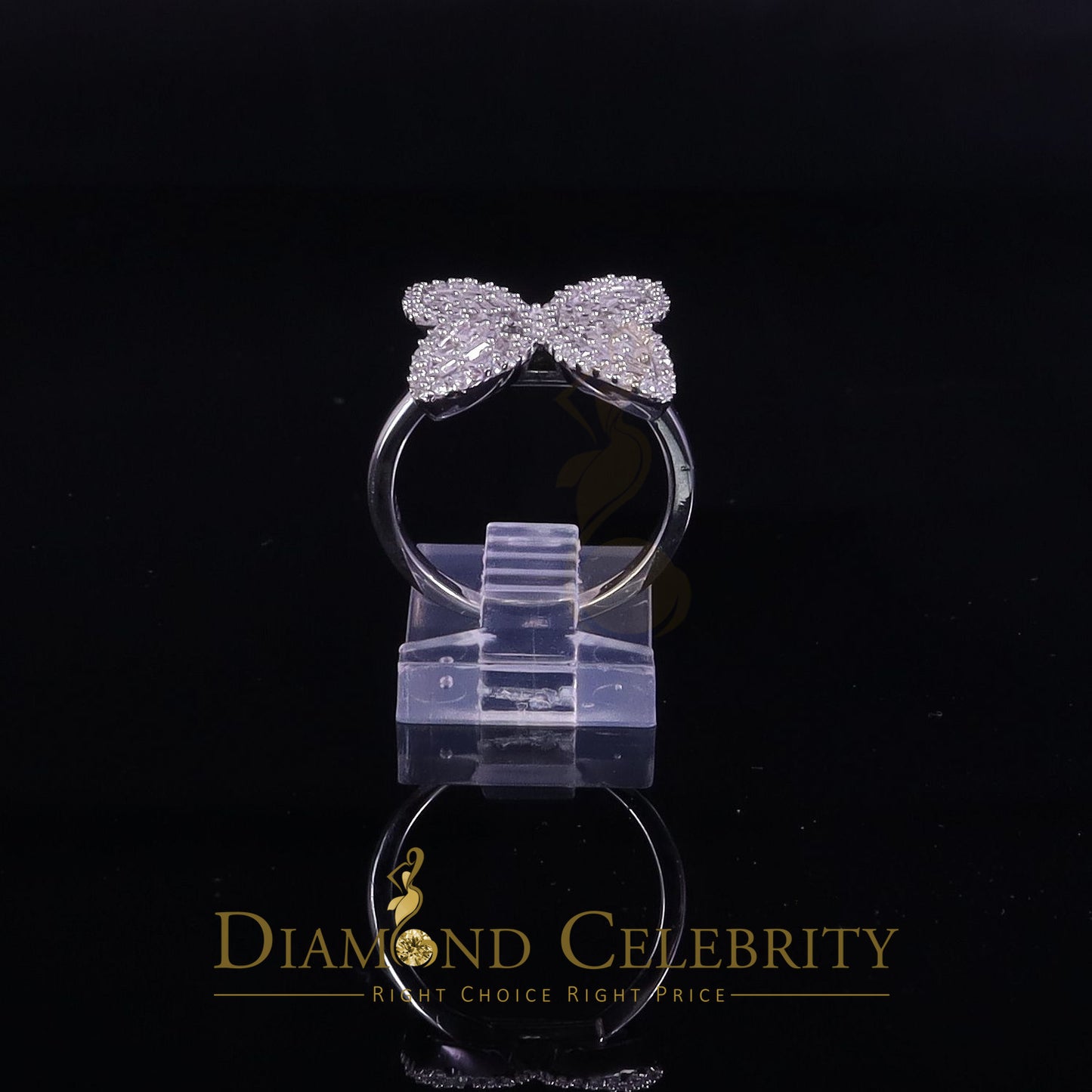 DiamondCelebritees Womens 925 Silver White 1.50ct VVS 'D' Moissanite Butterfly Rings Size 7