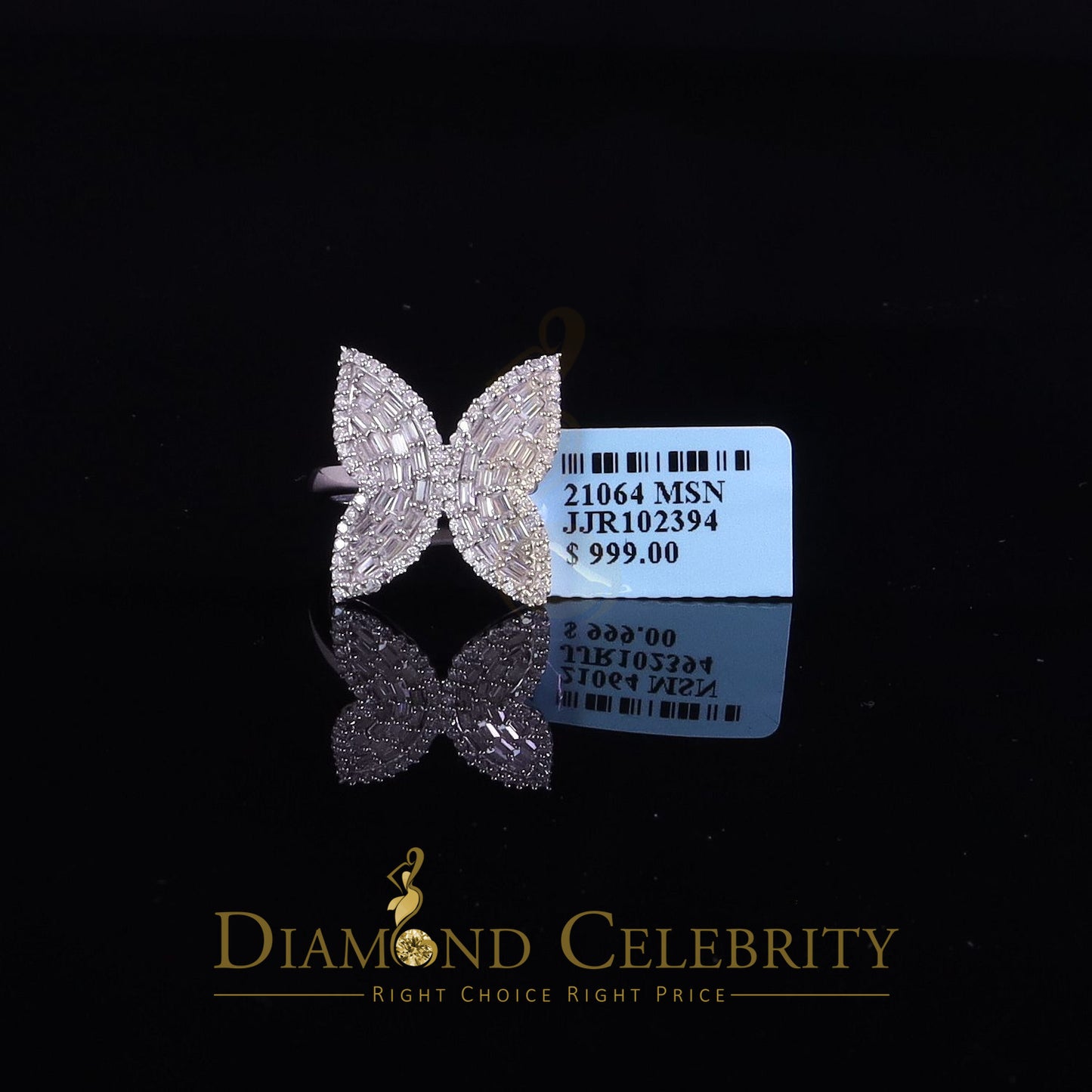 DiamondCelebritees Womens 925 Silver White 1.50ct VVS 'D' Moissanite Butterfly Rings Size 7