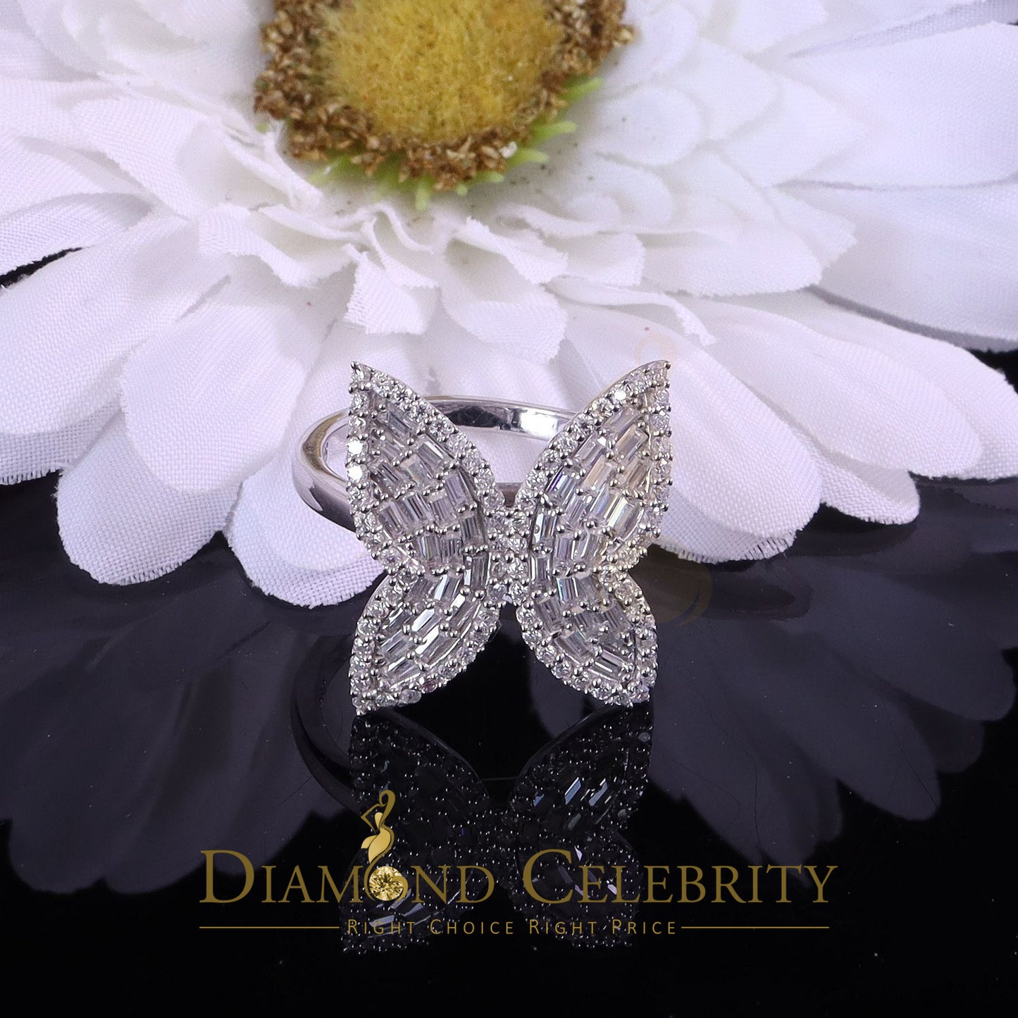DiamondCelebritees Womens 925 Silver White 1.50ct VVS 'D' Moissanite Butterfly Rings Size 7