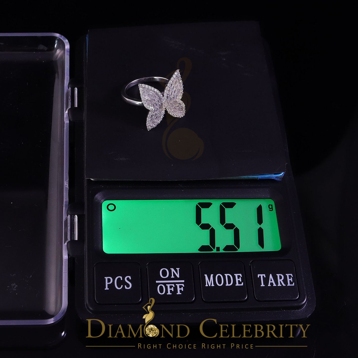 DiamondCelebritees Womens 925 Silver White 1.50ct VVS 'D' Moissanite Butterfly Rings Size 7