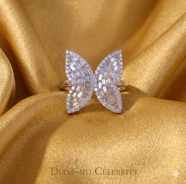 DiamondCelebritees Womens 925 Silver White 1.50ct VVS 'D' Moissanite Butterfly Rings Size 7