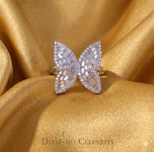 DiamondCelebritees Womens 925 Silver White 1.50ct VVS 'D' Moissanite Butterfly Rings Size 7