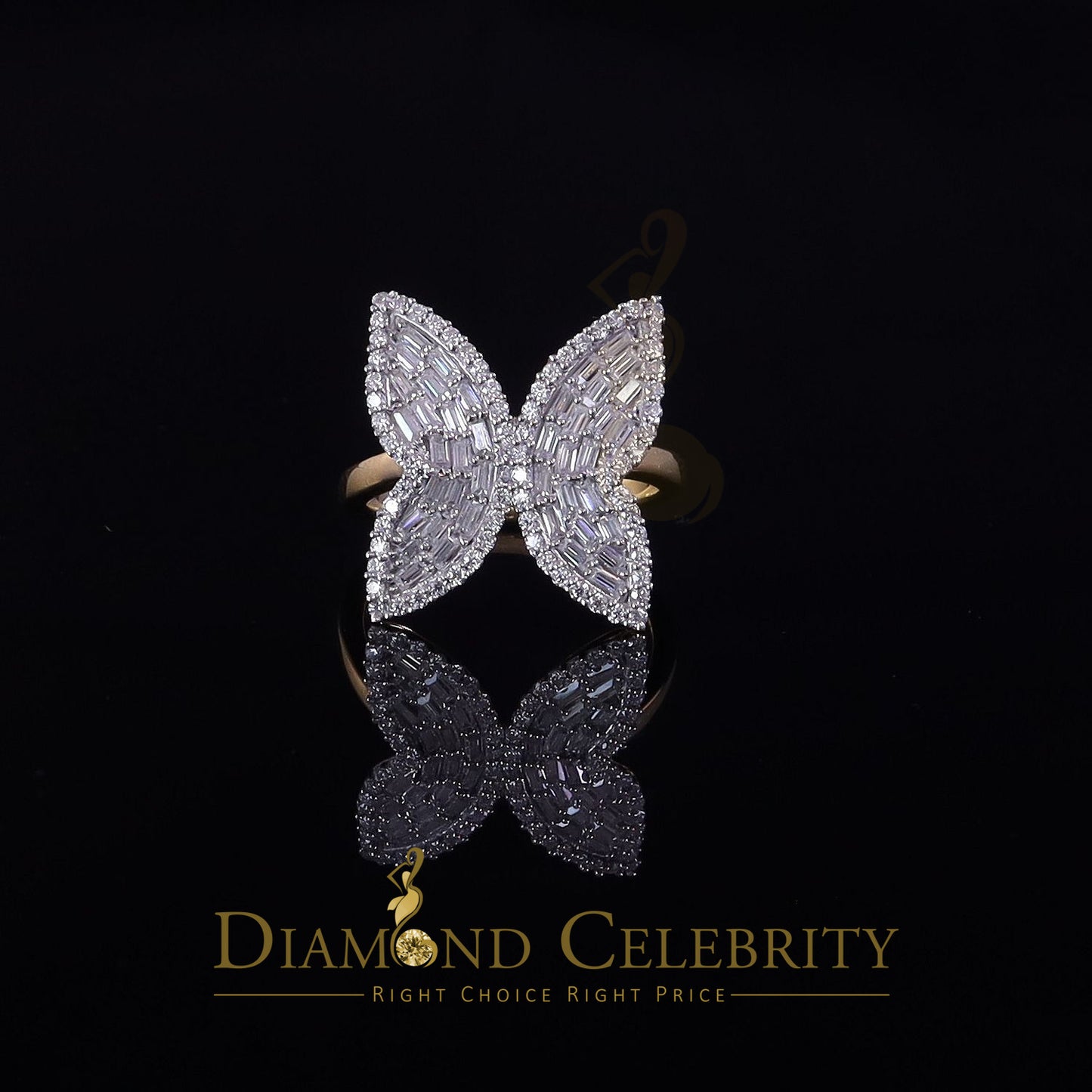 DiamondCelebritees Men's/Womens 925 Silver Yellow 1.50ct VVS 'D' Moissanite Butterfly Rings Size 7