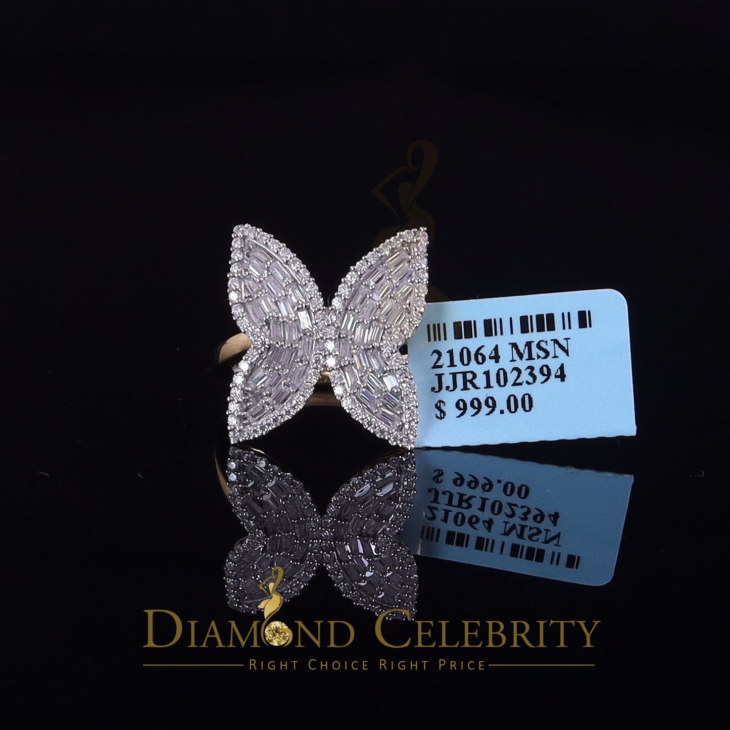 DiamondCelebritees Men's/Womens 925 Silver Yellow 1.50ct VVS 'D' Moissanite Butterfly Rings Size 7