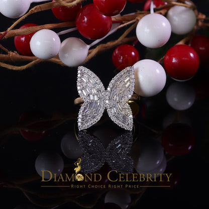 DiamondCelebritees Men's/Womens 925 Silver Yellow 1.50ct VVS 'D' Moissanite Butterfly Rings Size 7