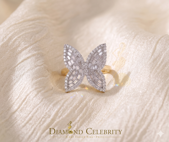 DiamondCelebritees Men's/Womens 925 Silver Yellow 1.50ct VVS 'D' Moissanite Butterfly Rings Size 7