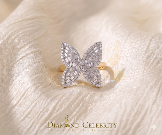 DiamondCelebritees Men's/Womens 925 Silver Yellow 1.50ct VVS 'D' Moissanite Butterfly Rings Size 7