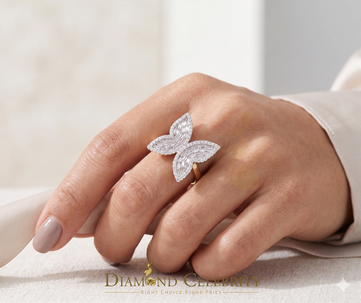 DiamondCelebritees Men's/Womens 925 Silver Yellow 1.50ct VVS 'D' Moissanite Butterfly Rings Size 7
