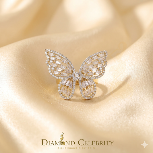 DiamondCelebritees Men's/Womens 925 Silver Yellow 1.75ct VVS 'D' Moissanite Butterfly Rings