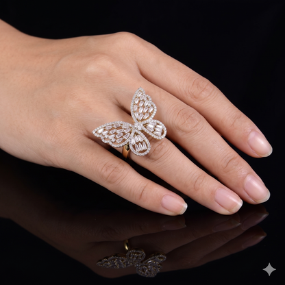 DiamondCelebritees Men's/Womens 925 Silver Yellow 1.75ct VVS 'D' Moissanite Butterfly Rings