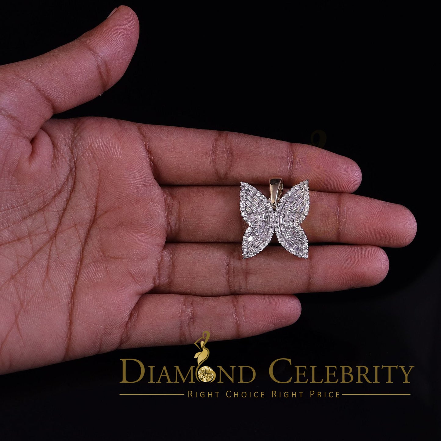 Diamondcelebritees Men's/Womens 925 Silver Yellow 1.50ct VVS 'D' Moissanite Butterfly Pendant
