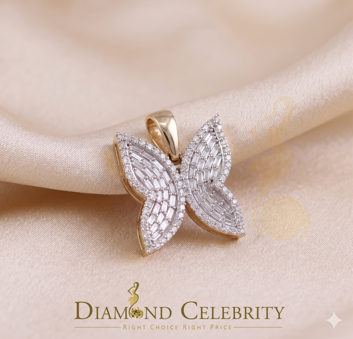 Diamondcelebritees Men's/Womens 925 Silver Yellow 1.50ct VVS 'D' Moissanite Butterfly Pendant