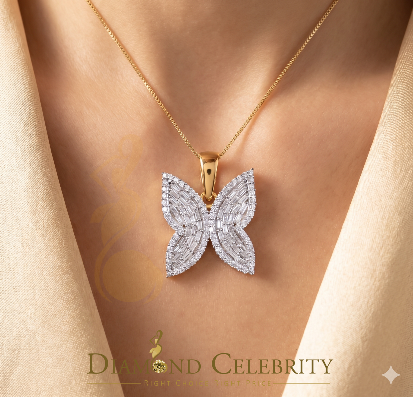 Diamondcelebritees Men's/Womens 925 Silver Yellow 1.50ct VVS 'D' Moissanite Butterfly Pendant