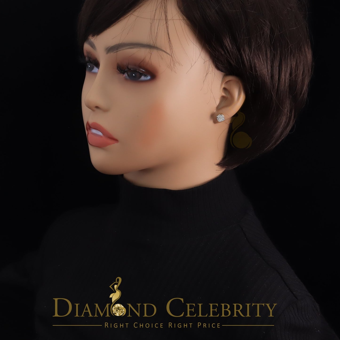 DiamondCelebritees 0.50CT Real Diamond 10K Real Yellow Gold Men's/Women's Stud Round Earring