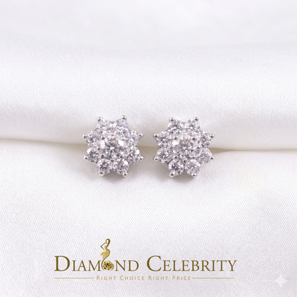 Diamondcelebritees Moissanite Floral Stud Earrings Men's/Womens 925 Silver White 1.00ct VVS 'D'
