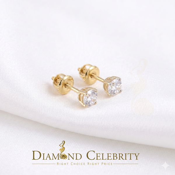 DiamondCelebritees Round 0.50ct VVS 'D' Moissanite Men's/Womens 925 Silver Yellow Stud Earrings