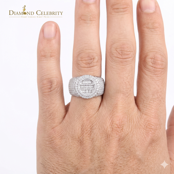 DiamondCelebritees 4.50ct White Silver VVS 'D' Moissanite Baguette Round Rings SZ 10 for Men's