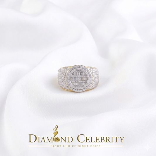 DiamondCelebritees Yellow Silver 4.50ct VVS 'D' Moissanite Baguette Round Rings Size 10 for Men's