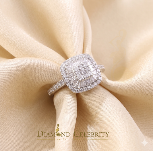 DiamondCelebritees Square 925 White Silver 1.00ct VVS 'D' Baguette Moissanite Rings Womens Size 7