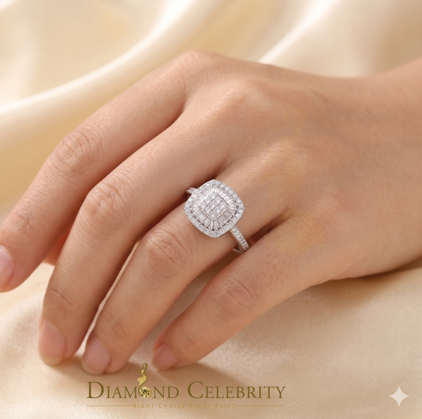 DiamondCelebritees Square 925 White Silver 1.00ct VVS 'D' Baguette Moissanite Rings Womens Size 7