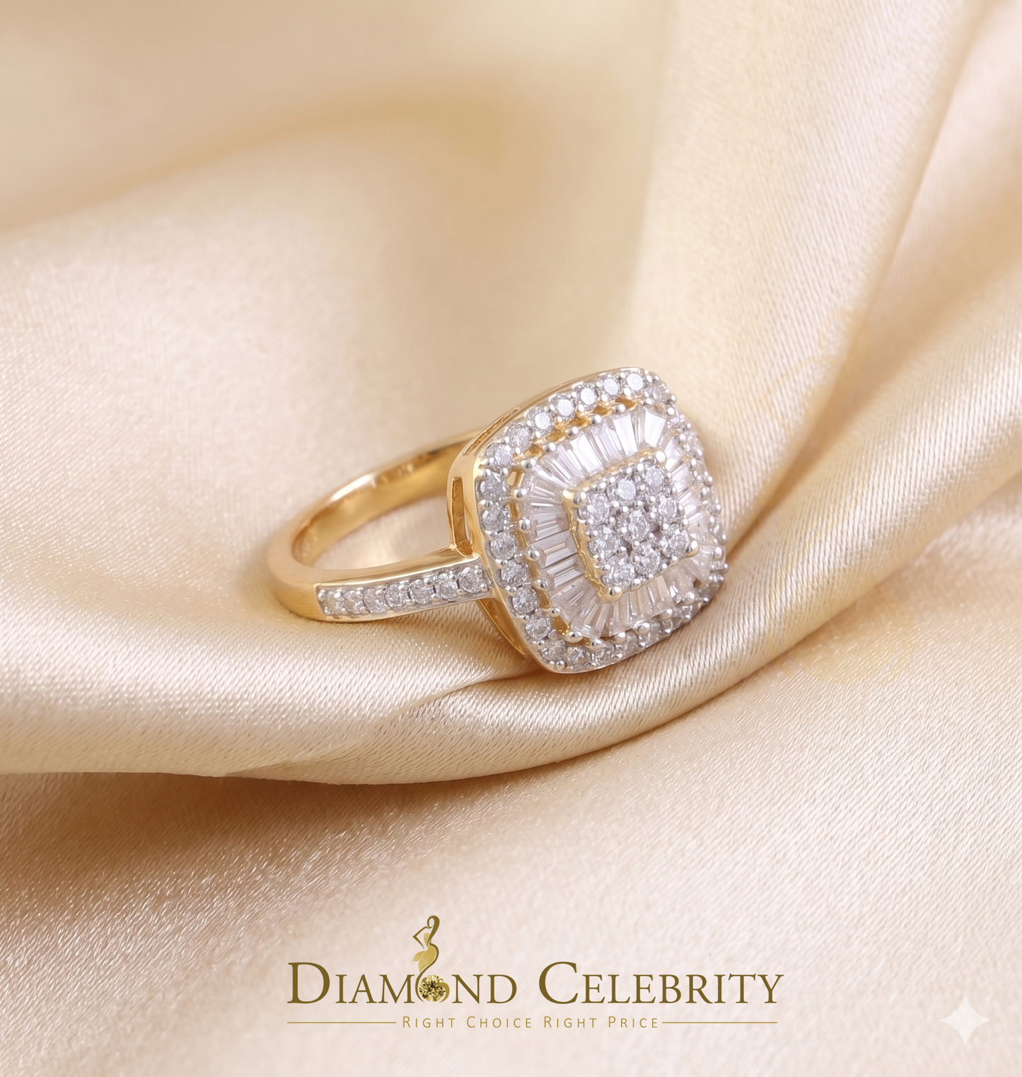 DiamondCelebritees Womens 925 Sterling Yellow Silver 1.00ct VVS 'D' Moissanite Square Rings Size 7